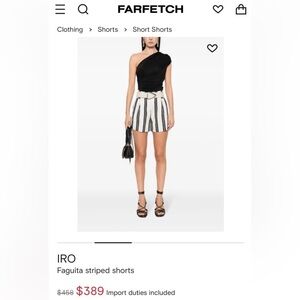 IRO Paris Faguita Striped Shorts High - Waisted Casual Blk/White Size 36